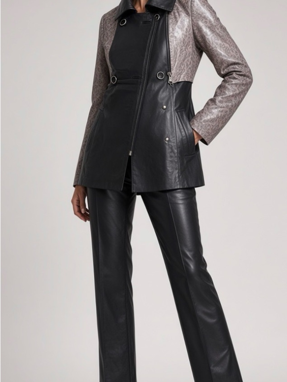 Gabor Two-Tone Black and Taupe Leather Jacket